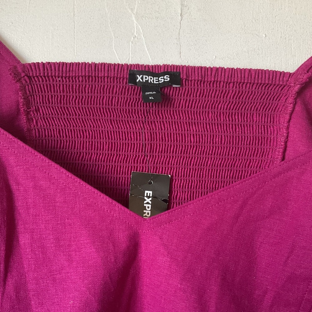 EXPRESS NWT Balloon Sleeve Blouse Fuchsia Women‎ Linen Blend Barbie XL MSRP $75 - Picture 2 of 6